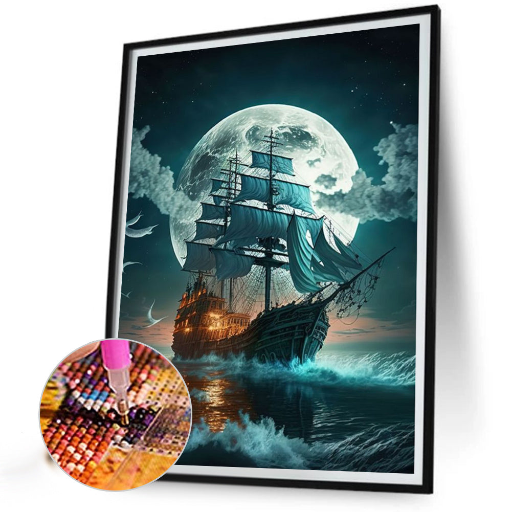 Sea Sailing Boat - Full Square Drill Diamond Painting 30*40CM