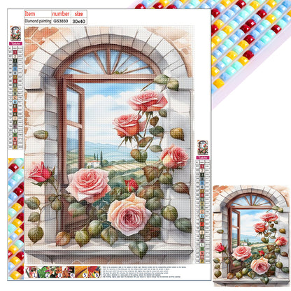 Window Rose - Full Square Drill Diamond Painting 30*40CM