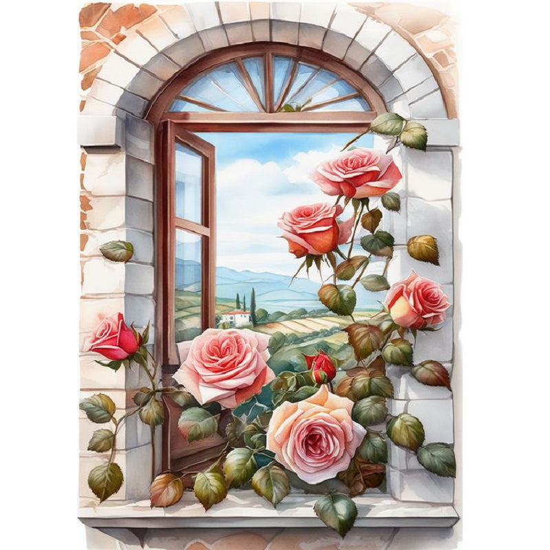 Window Rose - Full Square Drill Diamond Painting 30*40CM