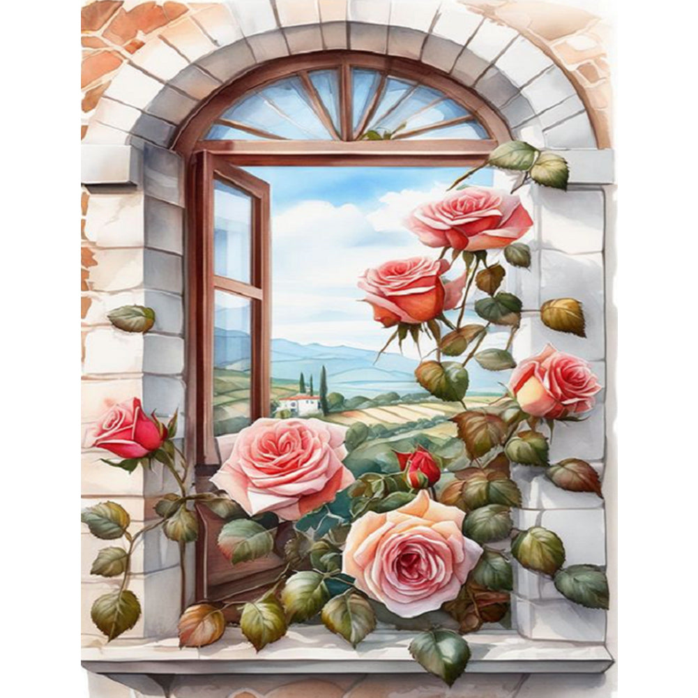 Window Rose - Full Square Drill Diamond Painting 30*40CM