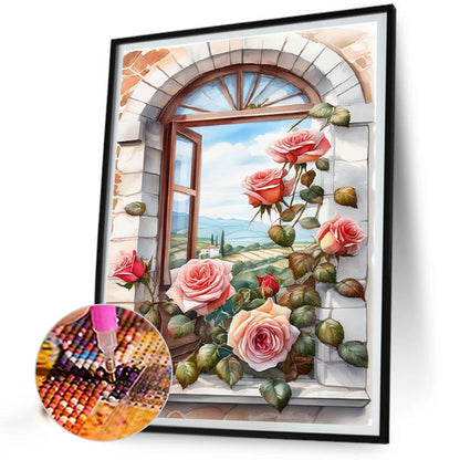 Window Rose - Full Square Drill Diamond Painting 30*40CM