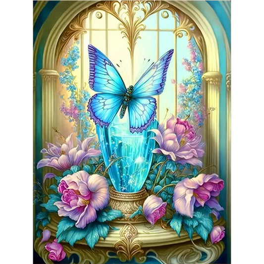 Blue Butterfly Crystal Cup - Full Round Drill Diamond Painting 30*40CM