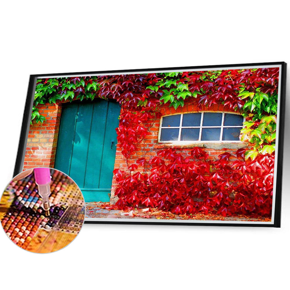 Green Door With Leaves - Full Round Drill Diamond Painting 40*30CM