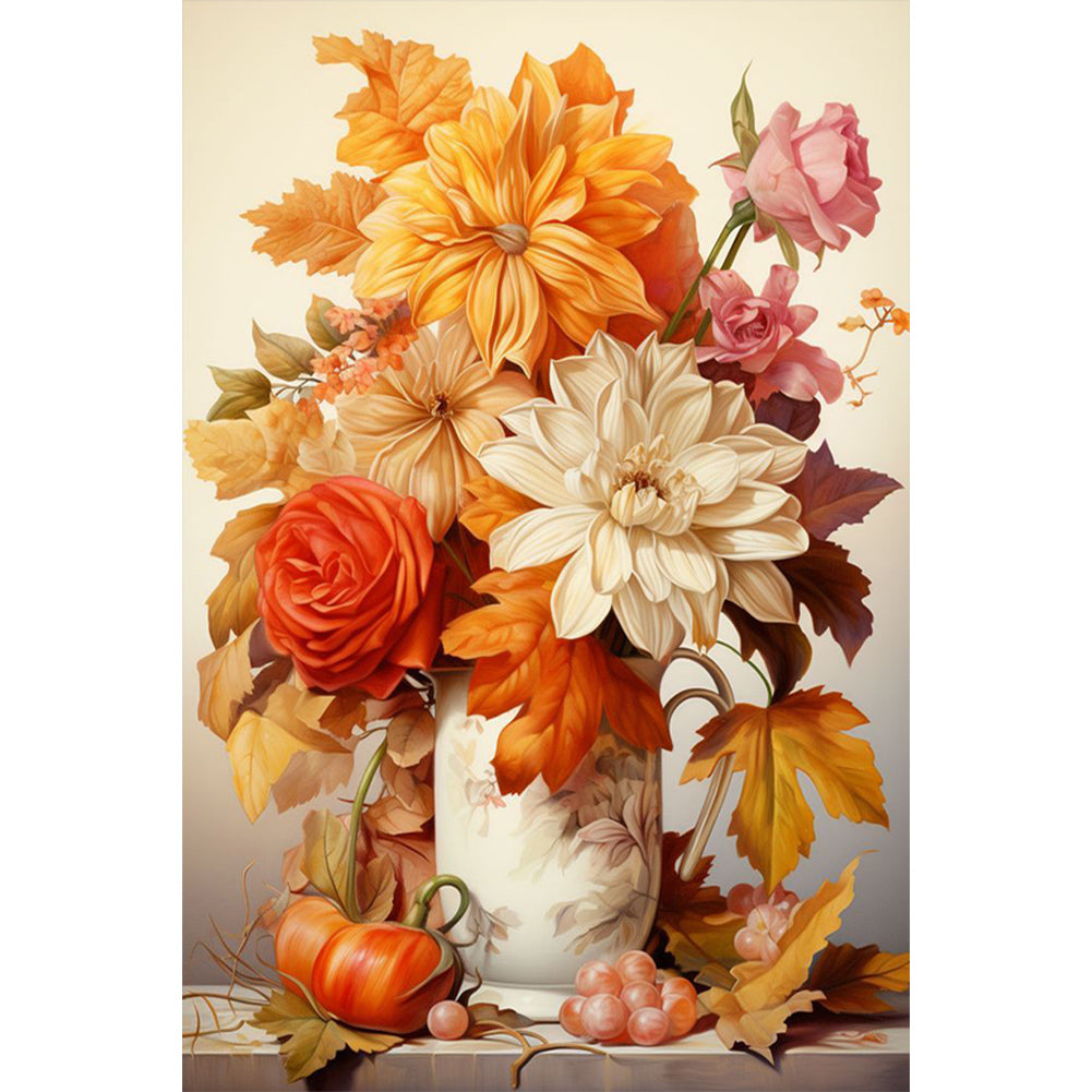 Orange And White Bouquet - Full Round Drill Diamond Painting 40*60CM