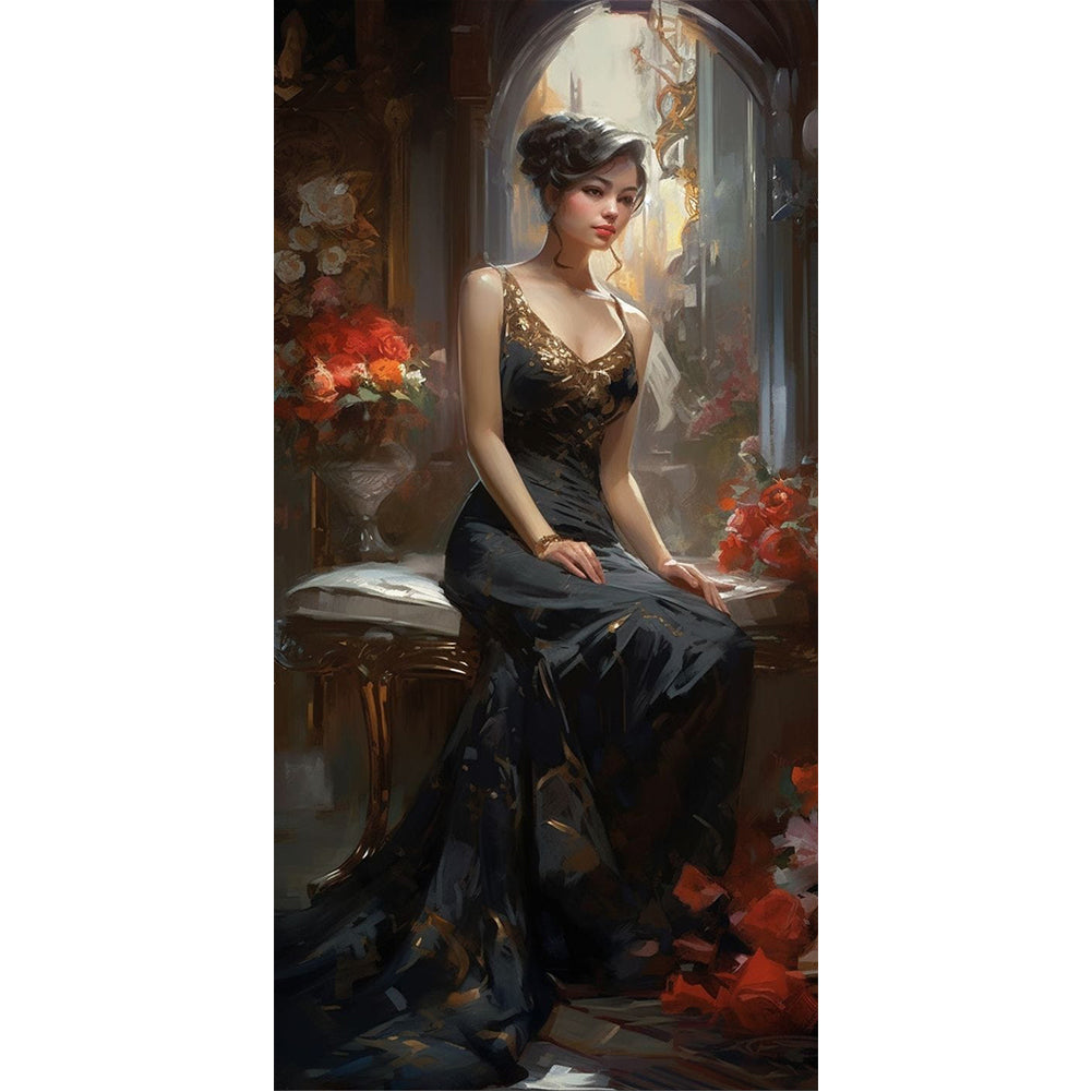 Beauty In Black Dress - 11CT Stamped Cross Stitch 40*83CM