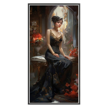 Beauty In Black Dress - 11CT Stamped Cross Stitch 40*83CM