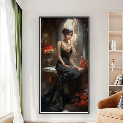 Beauty In Black Dress - 11CT Stamped Cross Stitch 40*83CM