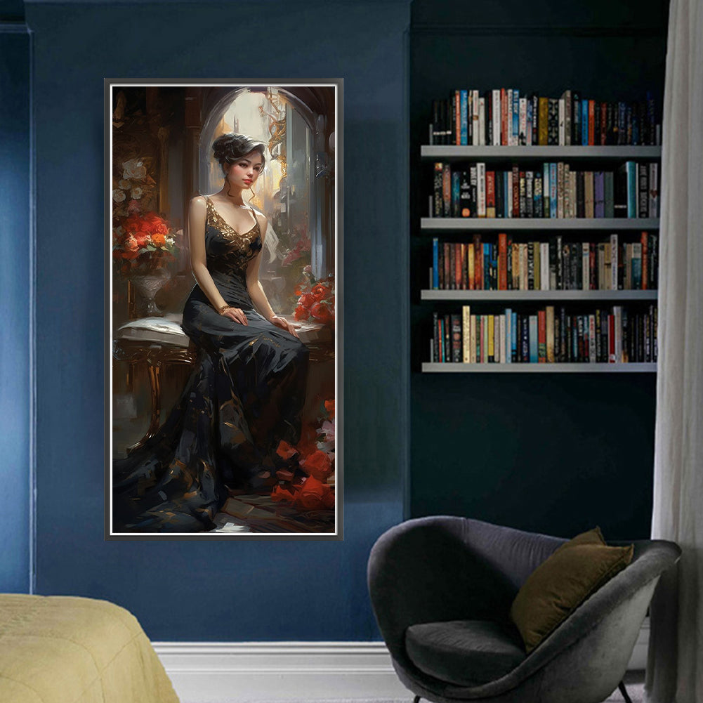 Beauty In Black Dress - 11CT Stamped Cross Stitch 40*83CM