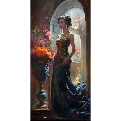 Beauty In Black Dress - 11CT Stamped Cross Stitch 40*83CM