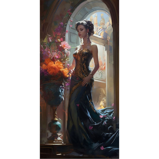 Beauty In Black Dress - 11CT Stamped Cross Stitch 40*83CM