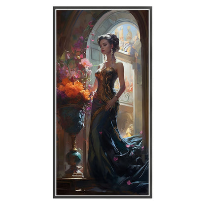 Beauty In Black Dress - 11CT Stamped Cross Stitch 40*83CM