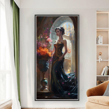 Beauty In Black Dress - 11CT Stamped Cross Stitch 40*83CM