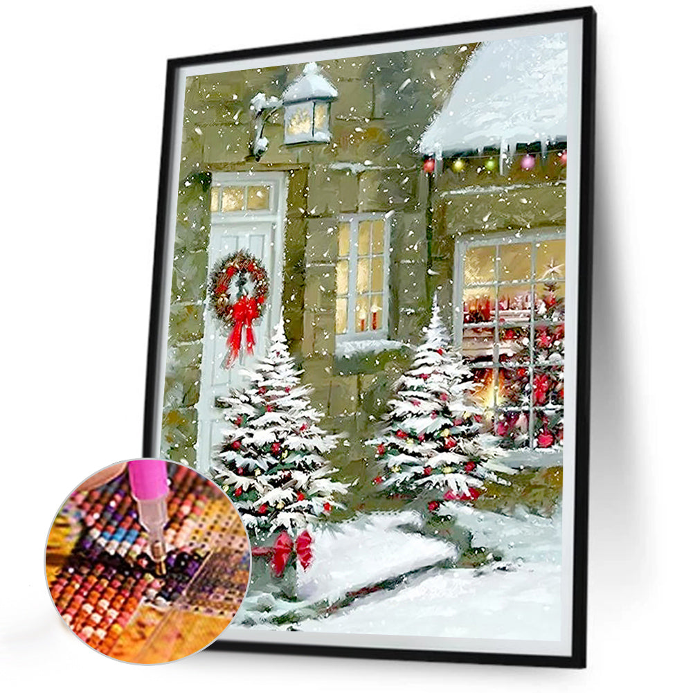 Christmas Snow Scene - Full Round Drill Diamond Painting 30*40CM