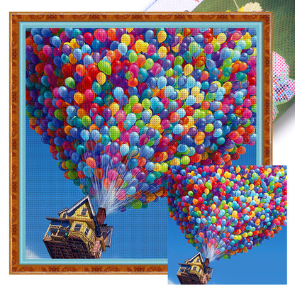 Balloon House - 11CT Stamped Cross Stitch 40*40CM