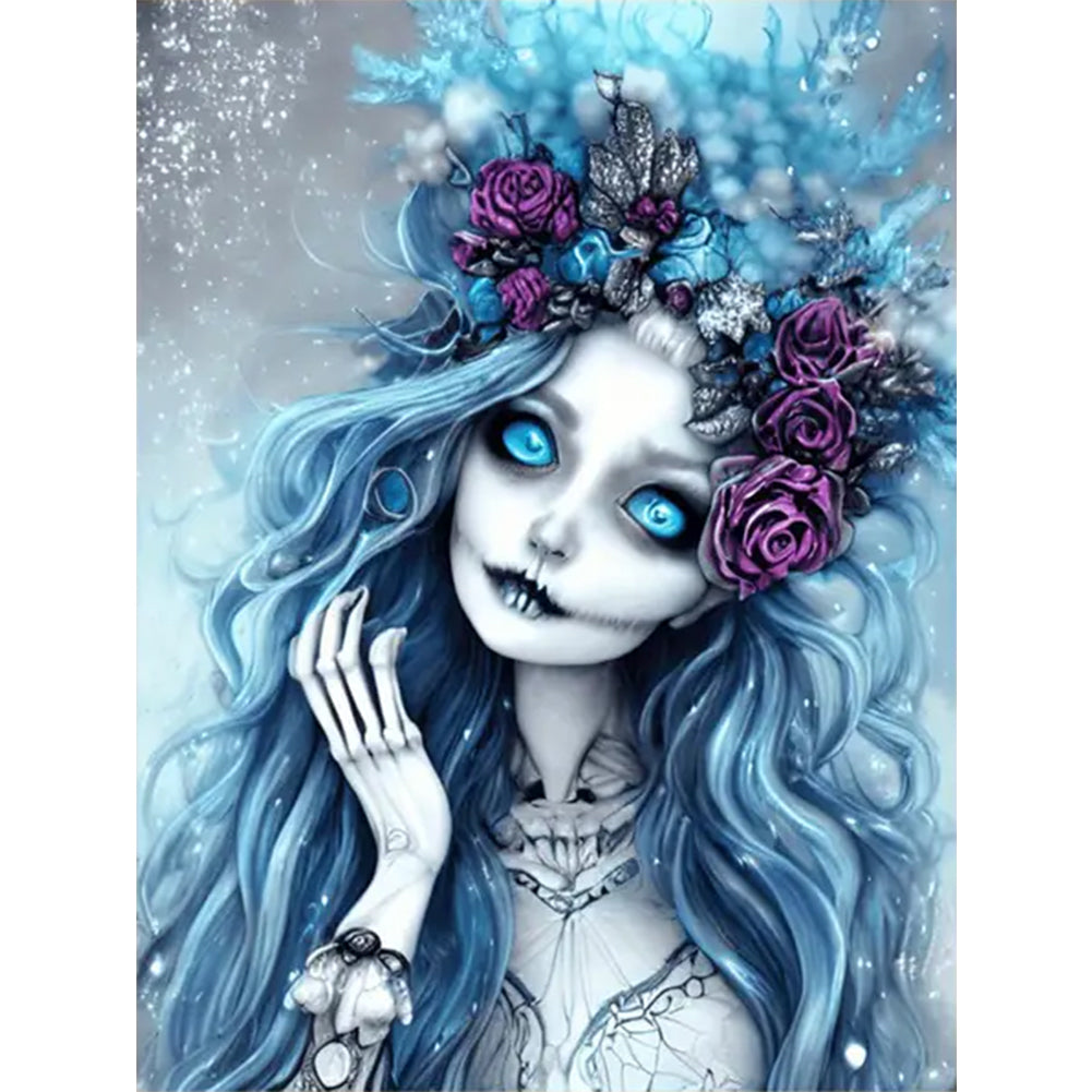 Blue Hair Skull Girl - 11CT Stamped Cross Stitch 40*55CM