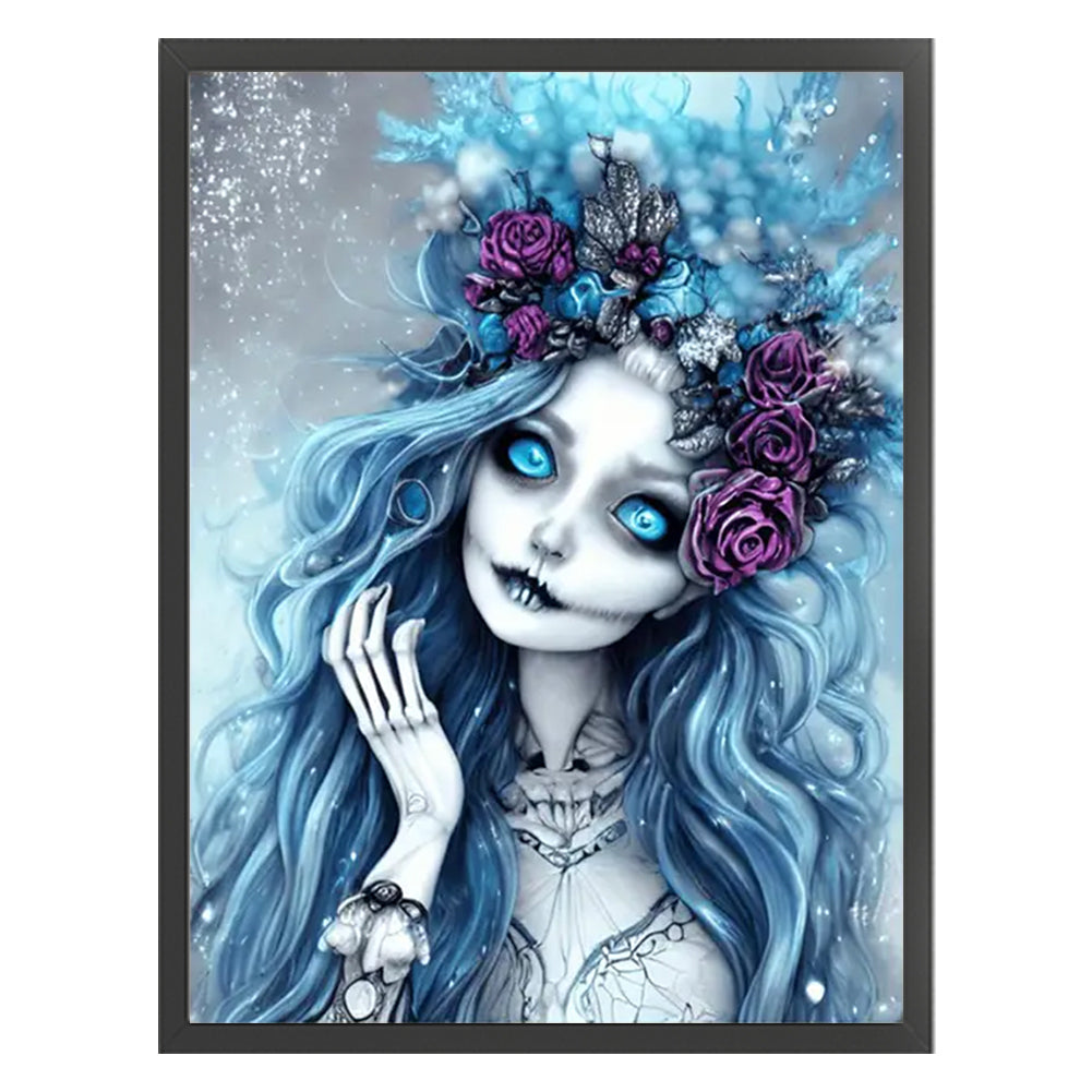 Blue Hair Skull Girl - 11CT Stamped Cross Stitch 40*55CM