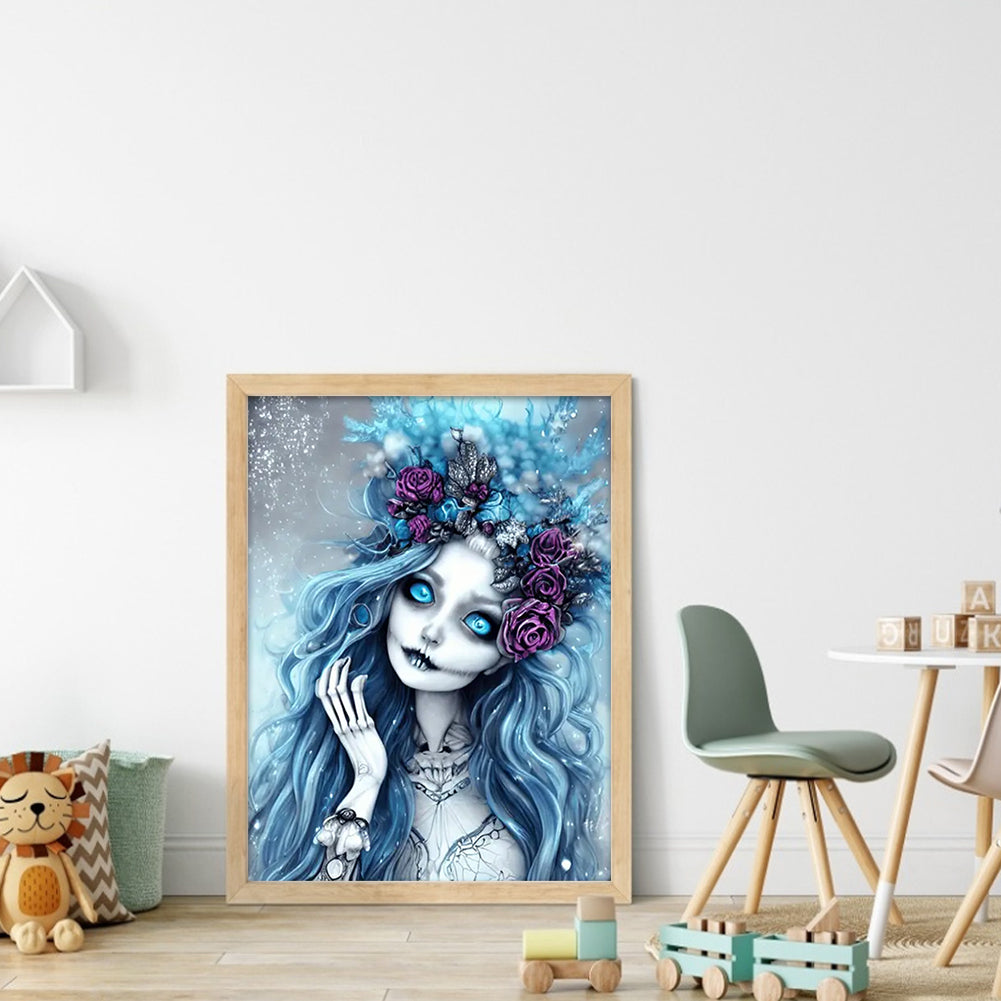 Blue Hair Skull Girl - 11CT Stamped Cross Stitch 40*55CM