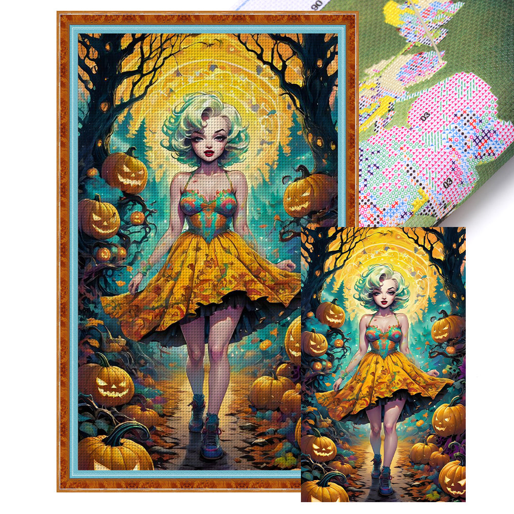 Pumpkin Forest Girl - 11CT Stamped Cross Stitch 50*87CM