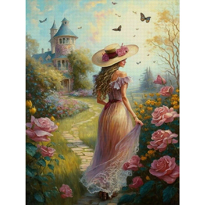 Castle Garden Girl - 11CT Counted Cross Stitch 40*55CM