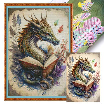 Retro Poster-Dragon Reading A Book - 11CT Stamped Cross Stitch 40*60CM