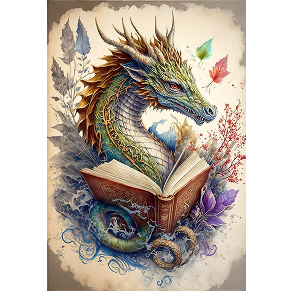 Retro Poster-Dragon Reading A Book - 11CT Stamped Cross Stitch 40*60CM