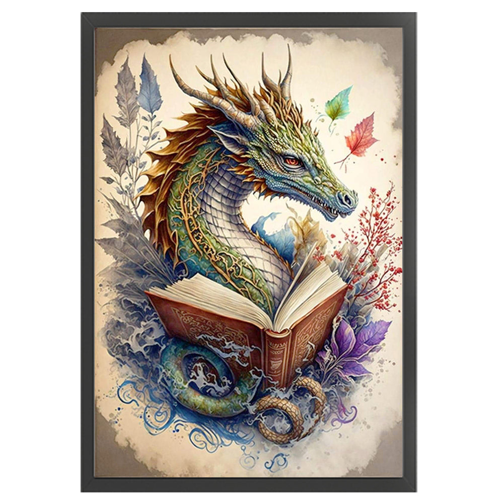 Retro Poster-Dragon Reading A Book - 11CT Stamped Cross Stitch 40*60CM