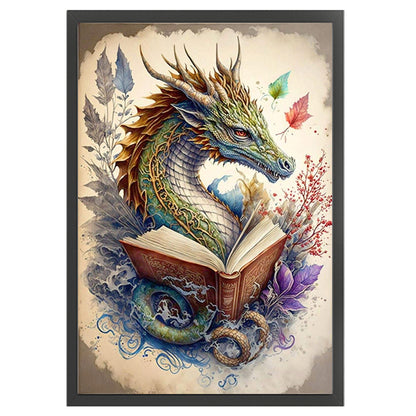 Retro Poster-Dragon Reading A Book - 11CT Stamped Cross Stitch 40*60CM
