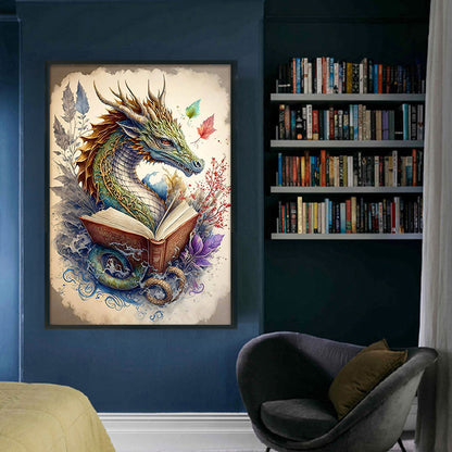 Retro Poster-Dragon Reading A Book - 11CT Stamped Cross Stitch 40*60CM