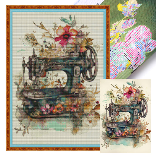 Retro Poster - Sewing Machine - 11CT Stamped Cross Stitch 40*60CM