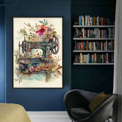 Retro Poster - Sewing Machine - 11CT Stamped Cross Stitch 40*60CM