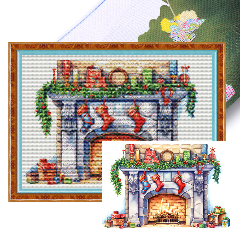 Christmas Fireplace - 11CT Stamped Cross Stitch 60*45CM