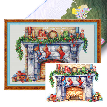 Christmas Fireplace - 11CT Stamped Cross Stitch 60*45CM