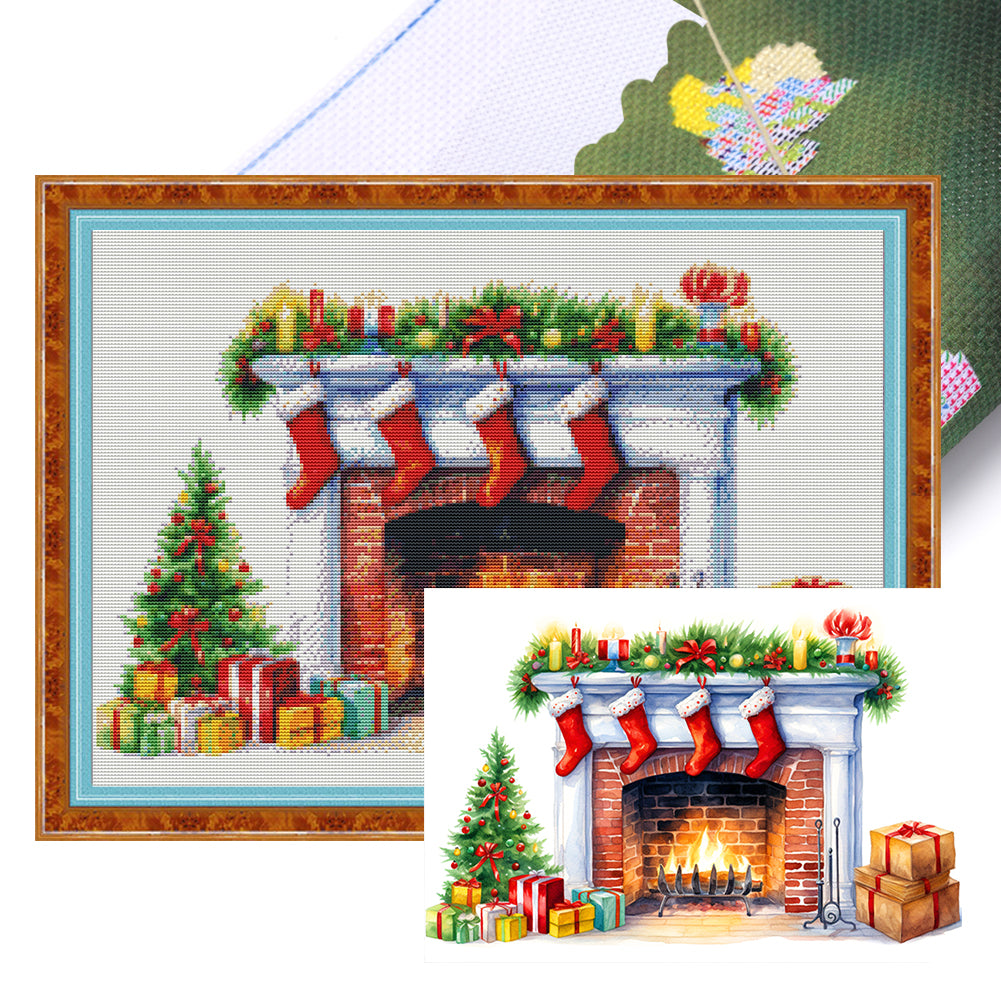 Christmas Fireplace - 11CT Stamped Cross Stitch 60*45CM