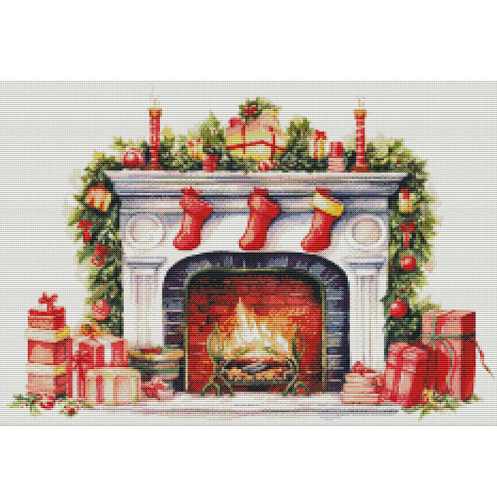 Christmas Fireplace - 11CT Stamped Cross Stitch 60*45CM