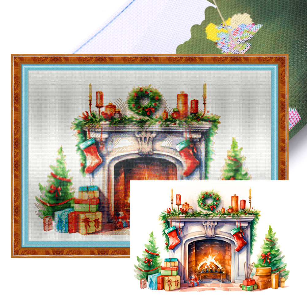 Christmas Fireplace - 11CT Stamped Cross Stitch 60*45CM