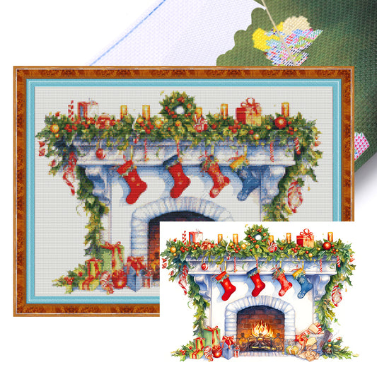 Christmas Fireplace - 11CT Stamped Cross Stitch 60*45CM