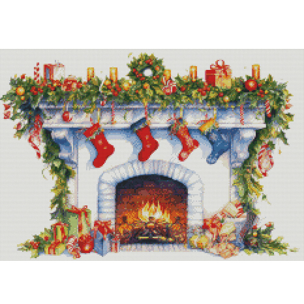 Christmas Fireplace - 11CT Stamped Cross Stitch 60*45CM