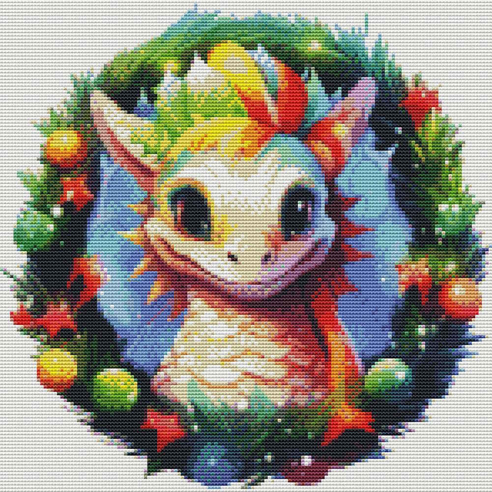 Christmas Wreath Pterosaur - 11CT Stamped Cross Stitch 40*40CM