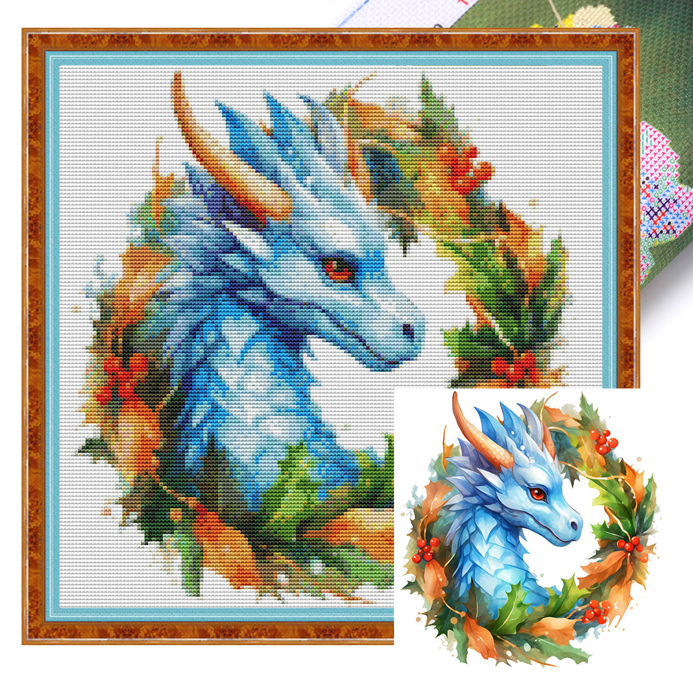 Christmas Wreath Pterosaur - 11CT Stamped Cross Stitch 40*40CM