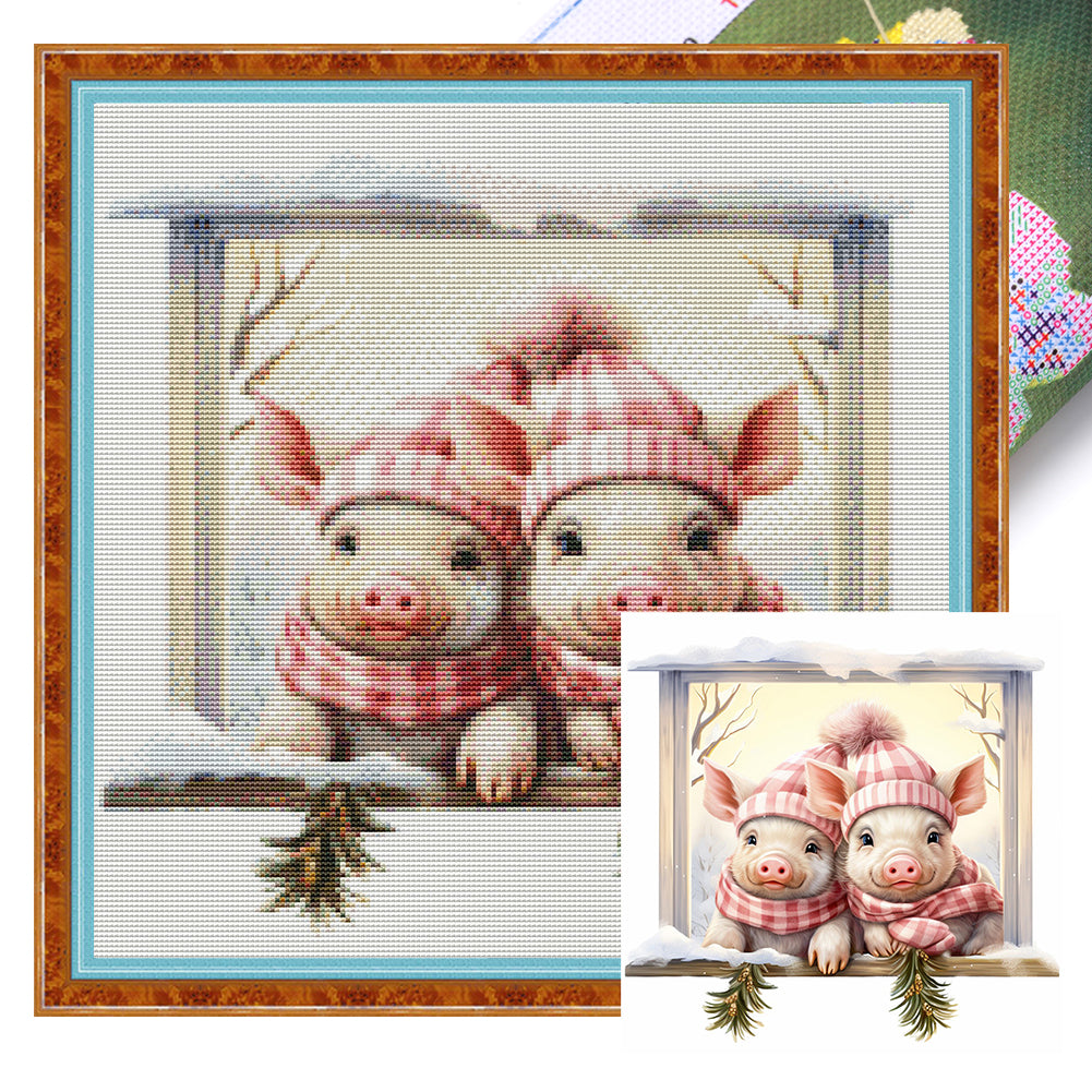 Christmas Piggy - 18CT Stamped Cross Stitch 30*30CM