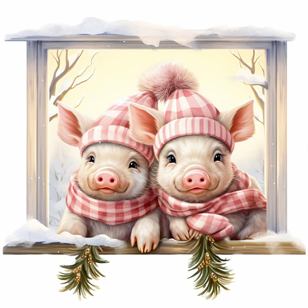 Christmas Piggy - 18CT Stamped Cross Stitch 30*30CM