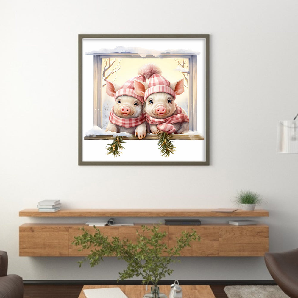 Christmas Piggy - 18CT Stamped Cross Stitch 30*30CM