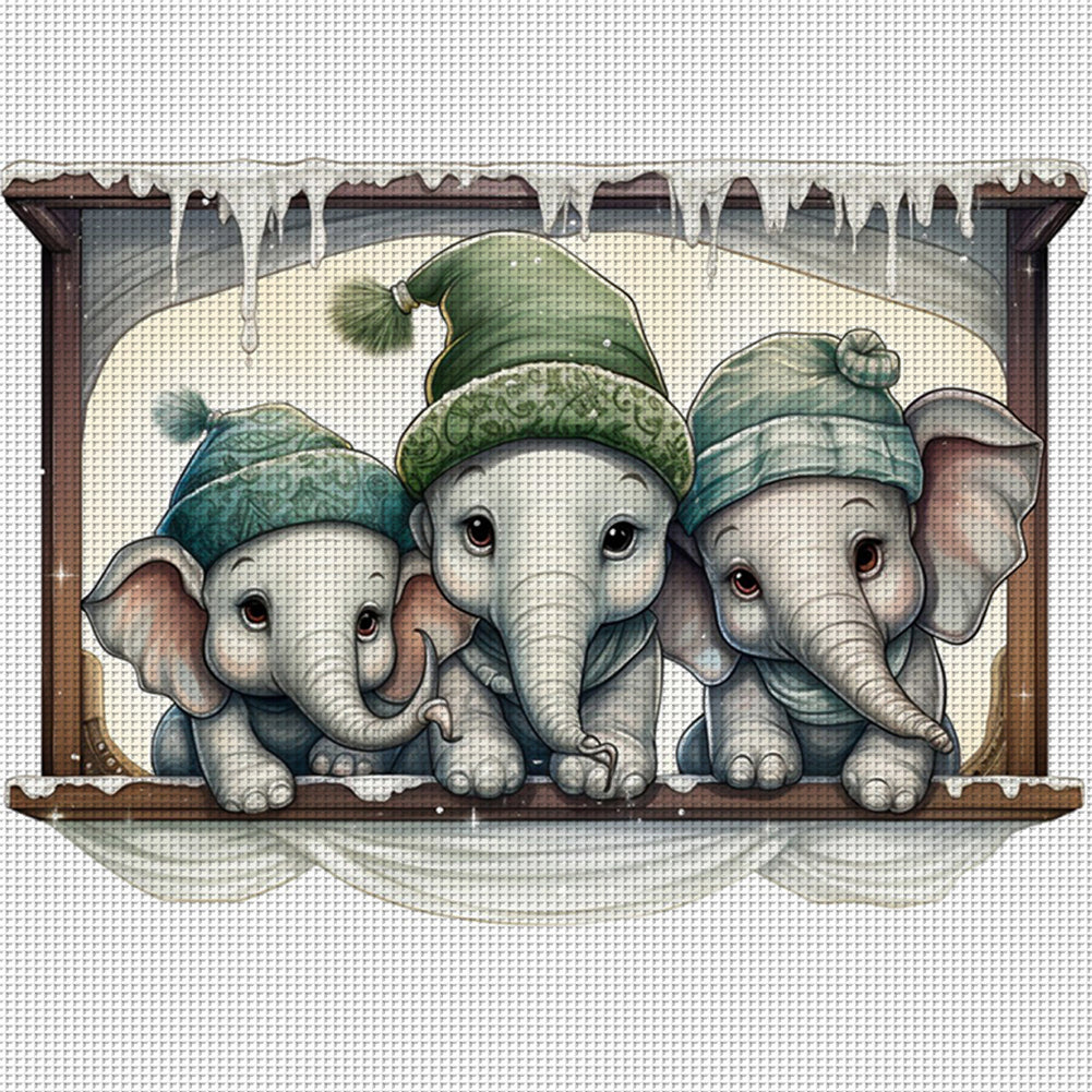 Christmas Elephant - 18CT Stamped Cross Stitch 30*30CM