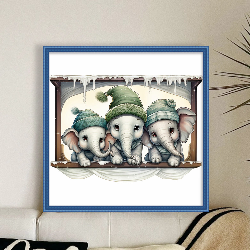 Christmas Elephant - 18CT Stamped Cross Stitch 30*30CM