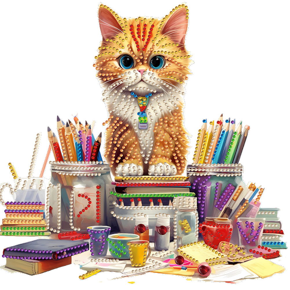 Bookish Cat - Special Shaped Drill Diamond Painting 30*30CM