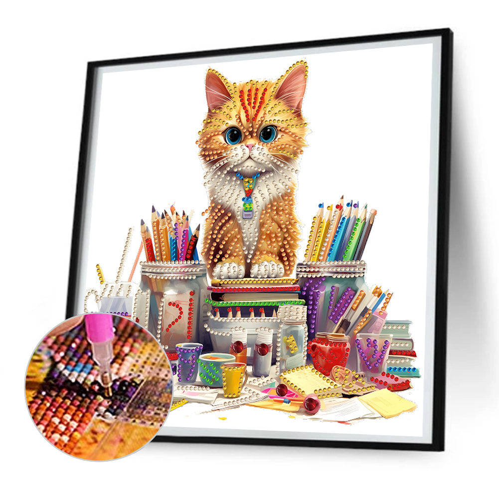 Bookish Cat - Special Shaped Drill Diamond Painting 30*30CM