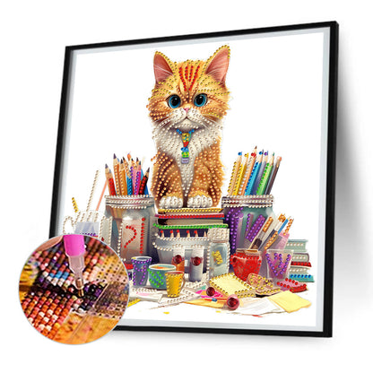 Bookish Cat - Special Shaped Drill Diamond Painting 30*30CM