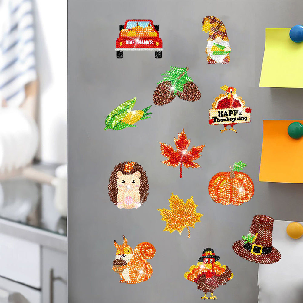 12PCS Diamond Painting Magnets Refrigerator for Adult Kid Fridge (Thanksgiving)