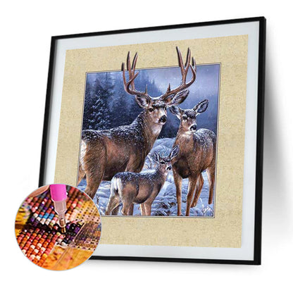 Elk In The Snow - Full Round AB Drill Diamond Painting 40*40CM