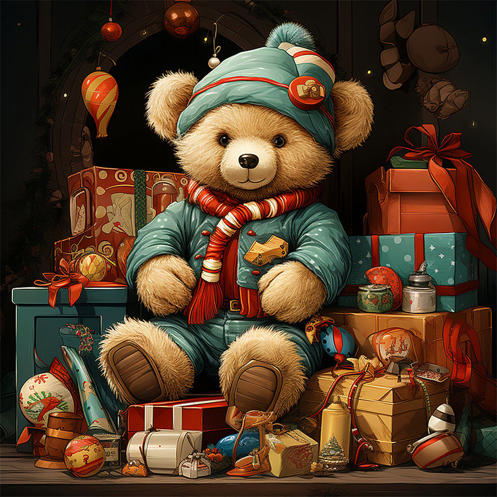 Christmas Gift Bear - Full Round AB Drill Diamond Painting 40*40CM